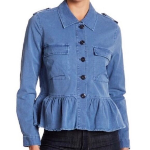 Lucky Brand Peplum Ruffle Button Down Utility Jacket Blue - Picture 1 of 9